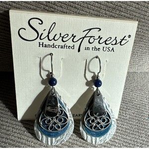 New NWT Silver Forest Jewelry Large Teal Blue Silver Teardrops Dangle Earrings